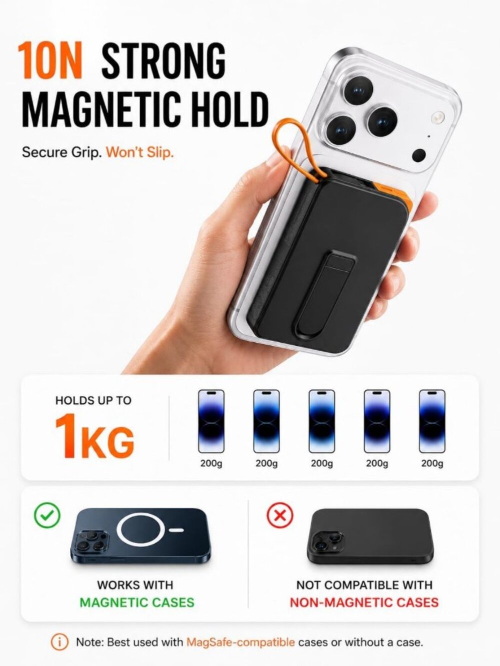 Magnetic Portable Charger 10000mAh for iPhone, Fast Charging Power Bank, Travel - Picture 4 of 9